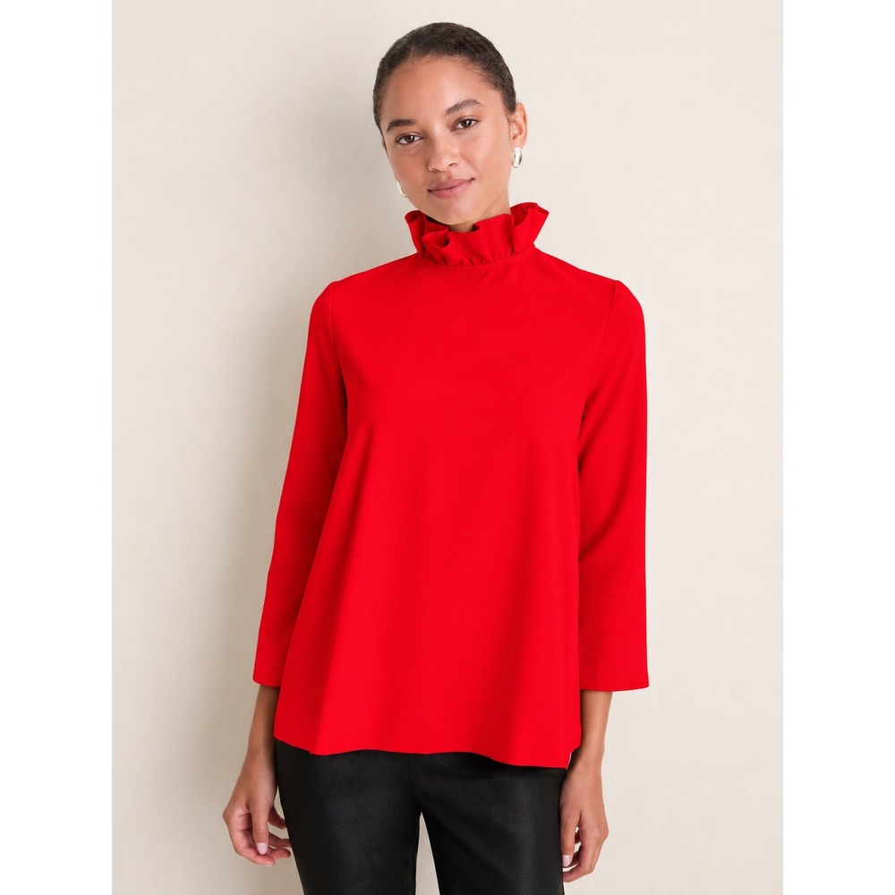 Tuckernuck Faye Poppy Red Ruffle Bow Neck Blouse (MSRP: $128) Size XL